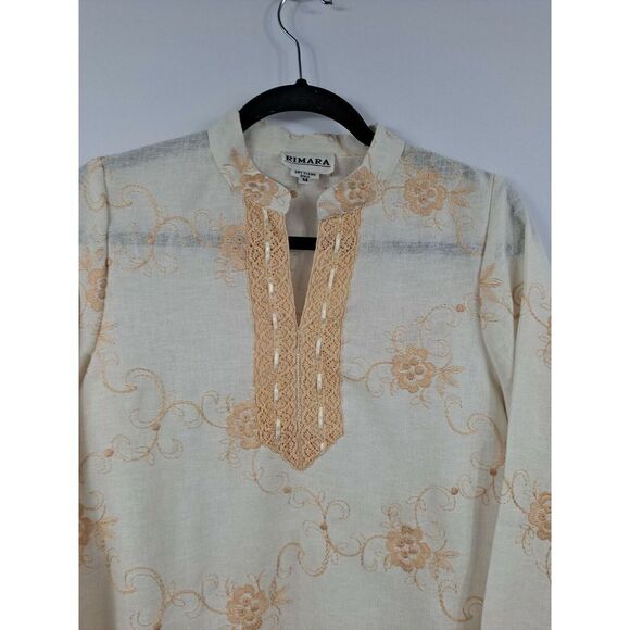Rimara Ladies Pullover Linen Tunic, Size Medium.   Gorgeous Embroidery,  3/4... - Picture 2 of 12